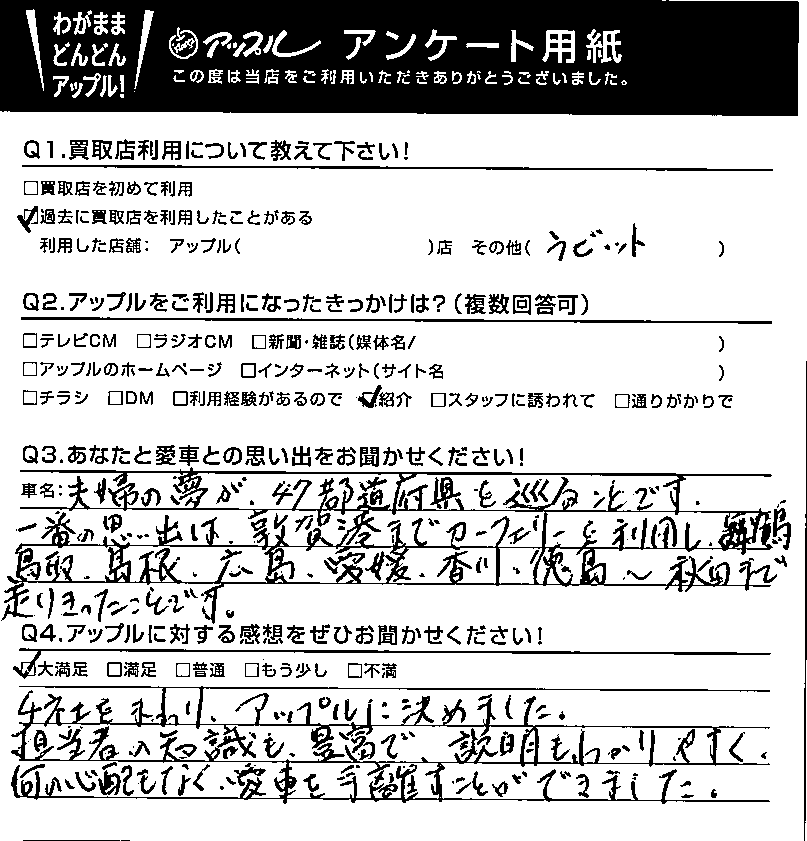 匿名様 お客様の声 秋田店 中古車買取 中古車査定のアップル